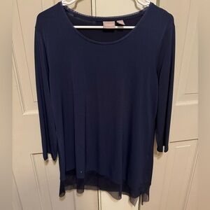 Chico's Deep Blue Long Sleeve Top sheer accents